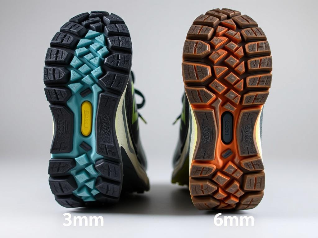 Comparison of different trail running shoe lug depths Comparison of different trail running shoe lug depths